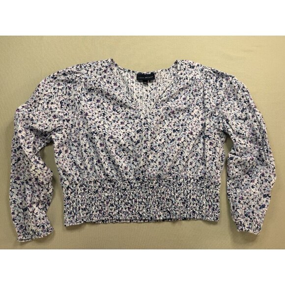 Lane Bryant Crop Top Women's 20 Boho Floral Smocked V-Neck Long Sleeve Blouse - Picture 4 of 16